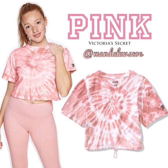 PINK Victoria's Secret Tops - 🥳SALE💕 VS PINK TIE DYE PINK DRAWSTRING CROP TEE